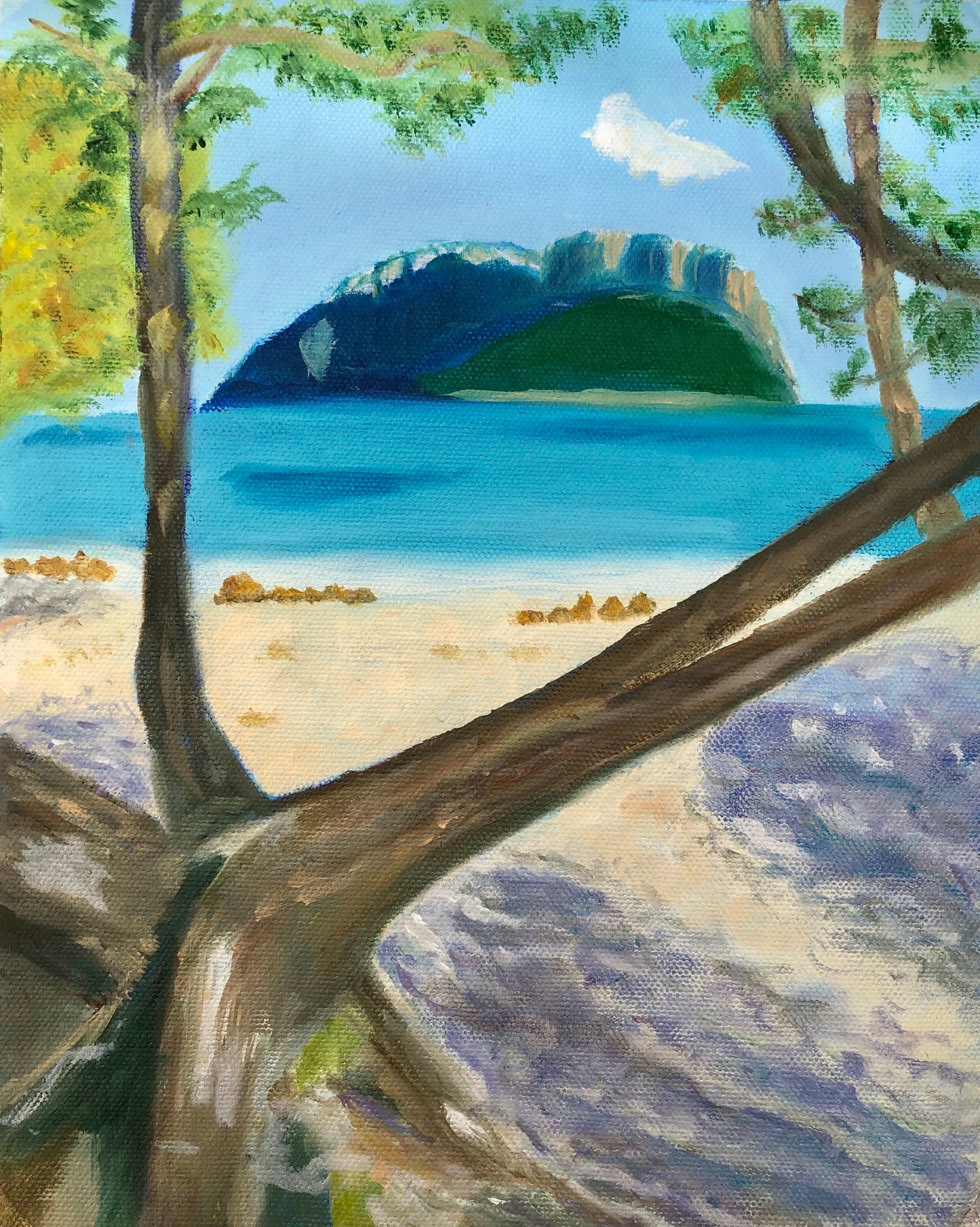 Tavolara island view I original seascape oil painting by S Valenti