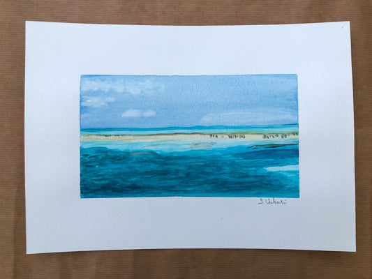 White Island, Original Watercolour Painting on Paper by S Valenti