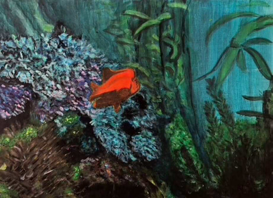 Glowing Garibaldi Fish Original Acrylic Painting by S Valenti