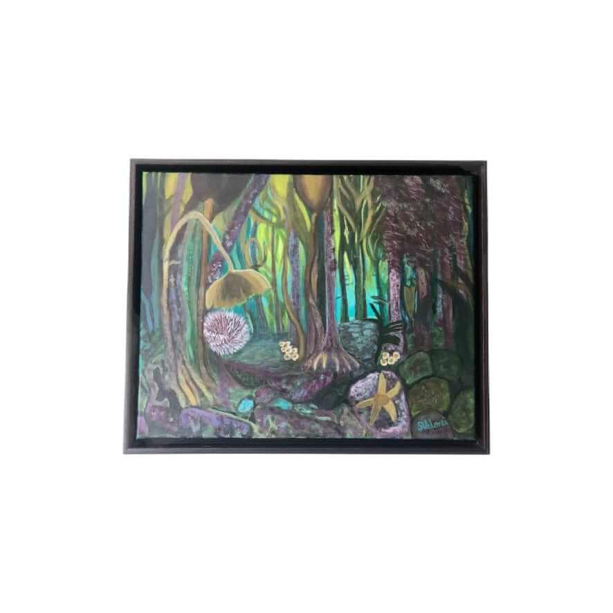 Kelp Forest, Farne Islands, UK, Original Acrylic Painting by S Valenti Framed in Dark Wood Float Frame