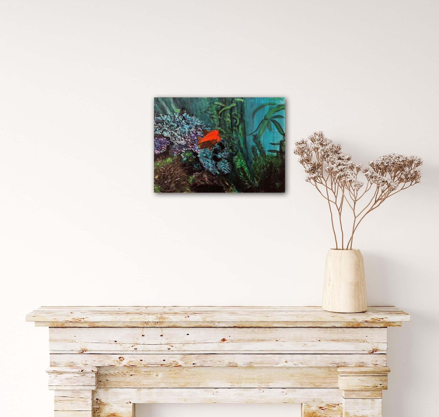 Glowing Garibaldi Fish Original Acrylic Painting by S Valenti on Wall