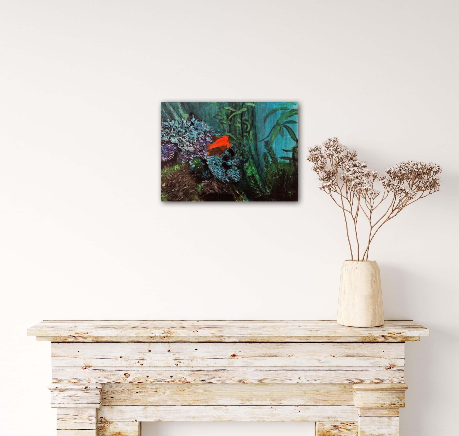 Glowing Garibaldi Fish Original Acrylic Painting by S Valenti on Wall