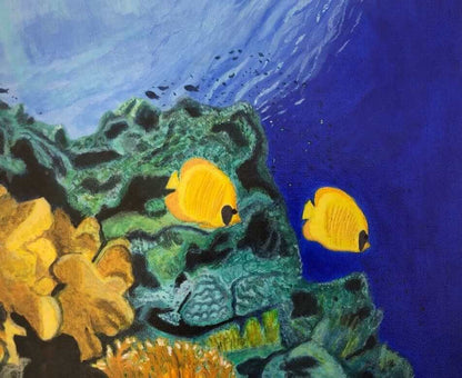 Butterfly fish and coral reef acrylic original painting by S Valenti