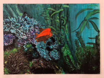 Glowing Garibaldi Fish Original Acrylic Painting by S Valenti