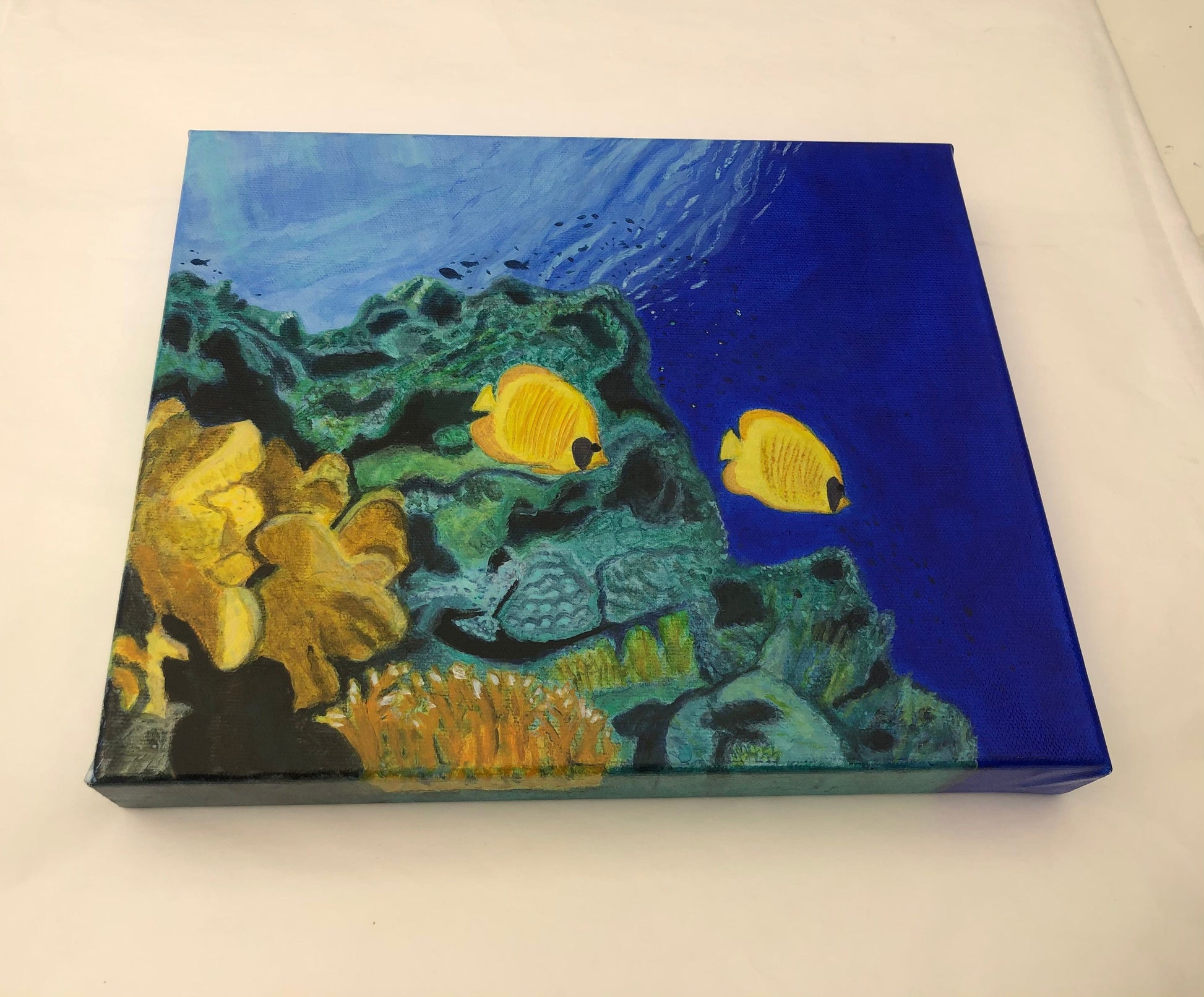 Butterfly fish and coral reef acrylic painting by S Valenti