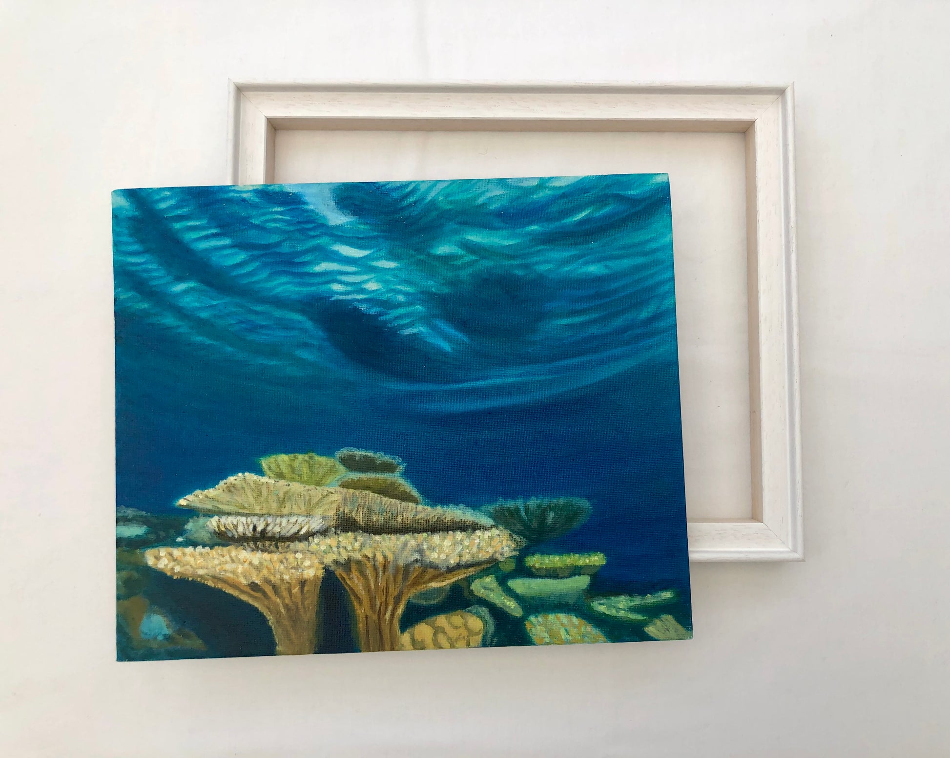  Coral heads I oil painting by S Valenti showing tray frame behind