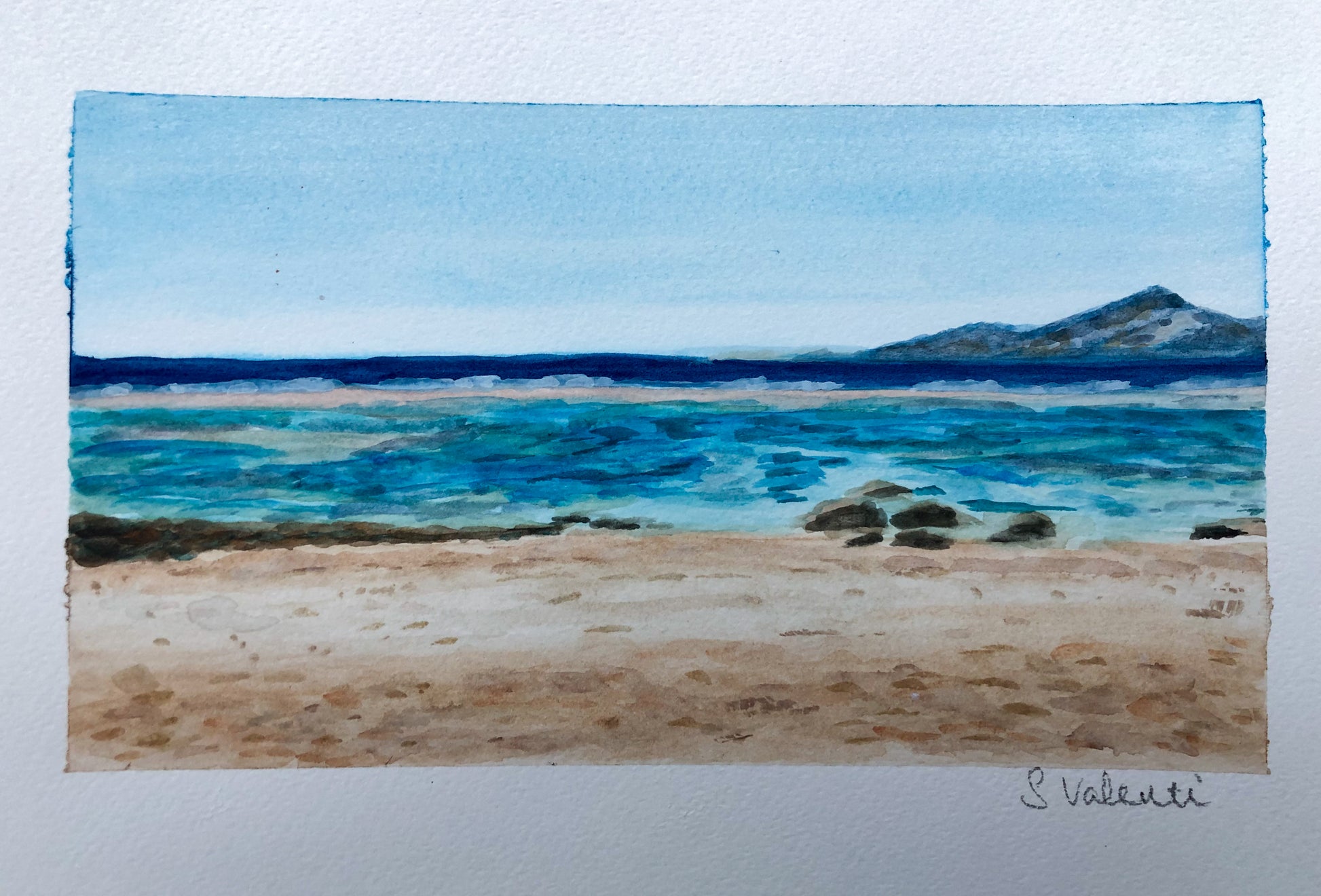 Close up of Beach View, Sharm El Sheikh, Original Watercolour Painting on Paper