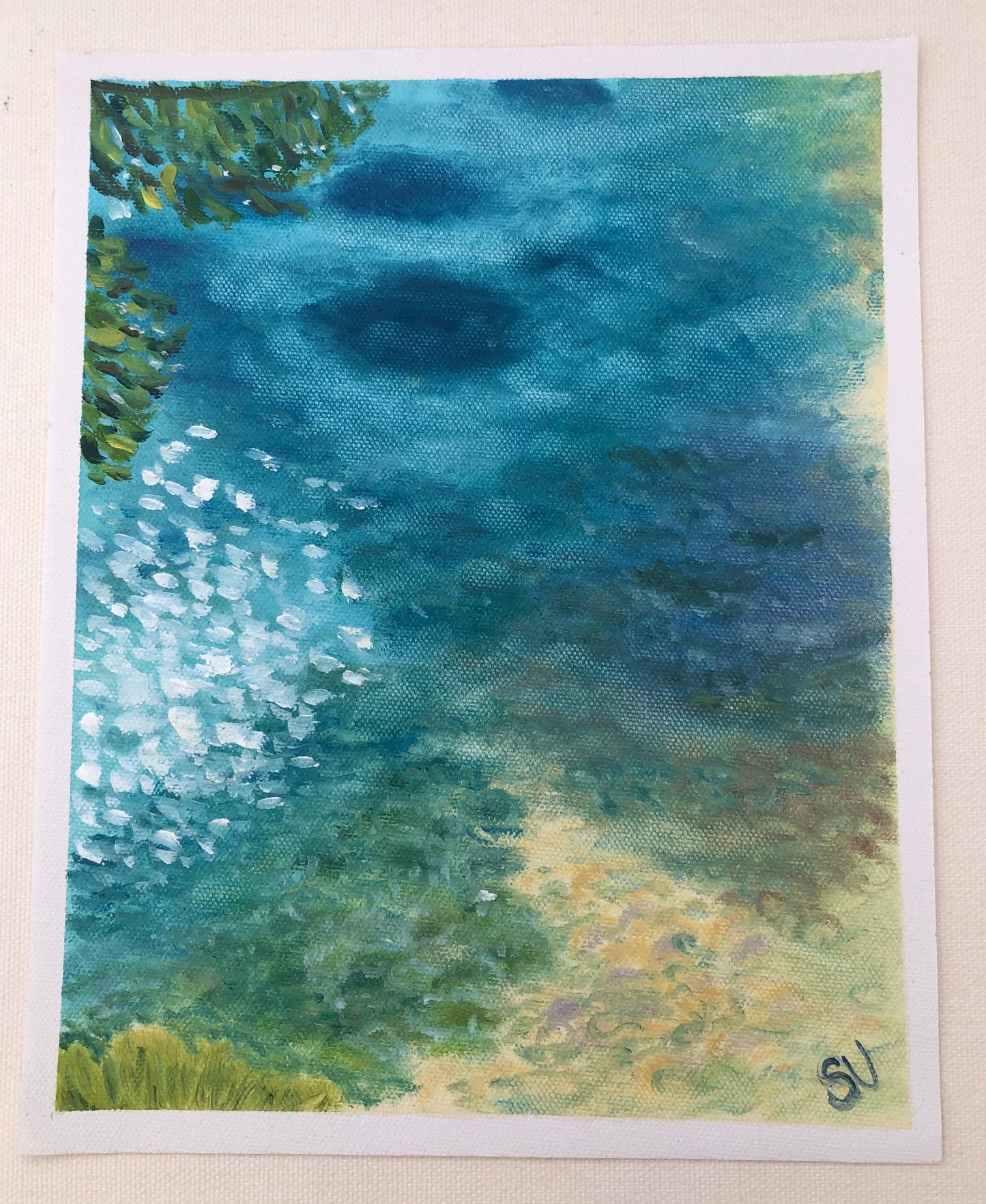 Ocean reflections Sardinia original oil painting on canvas by S Valenti