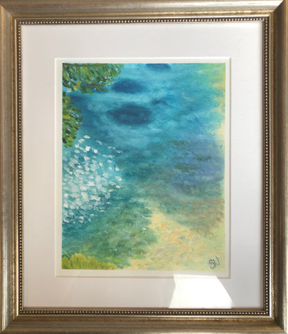 Ocean reflections Sardinia original oil painting by S Valenti framed and mounted