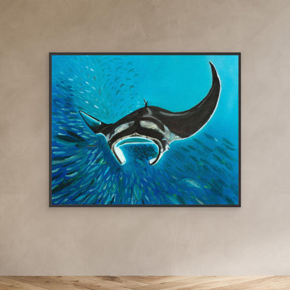 Freedom Manta Ray with School of Fish Canvas Art Print