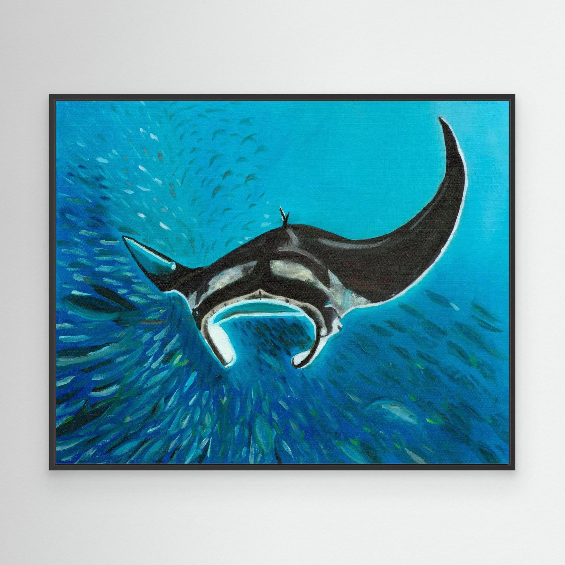 Freedom Manta Ray with School of Fish Canvas Art Print
